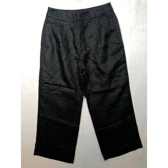 J.Crew High Rise Pleated Pants Linen Blend Wide Leg Black AN010 Women's Size 8 - Picture 2 of 8
